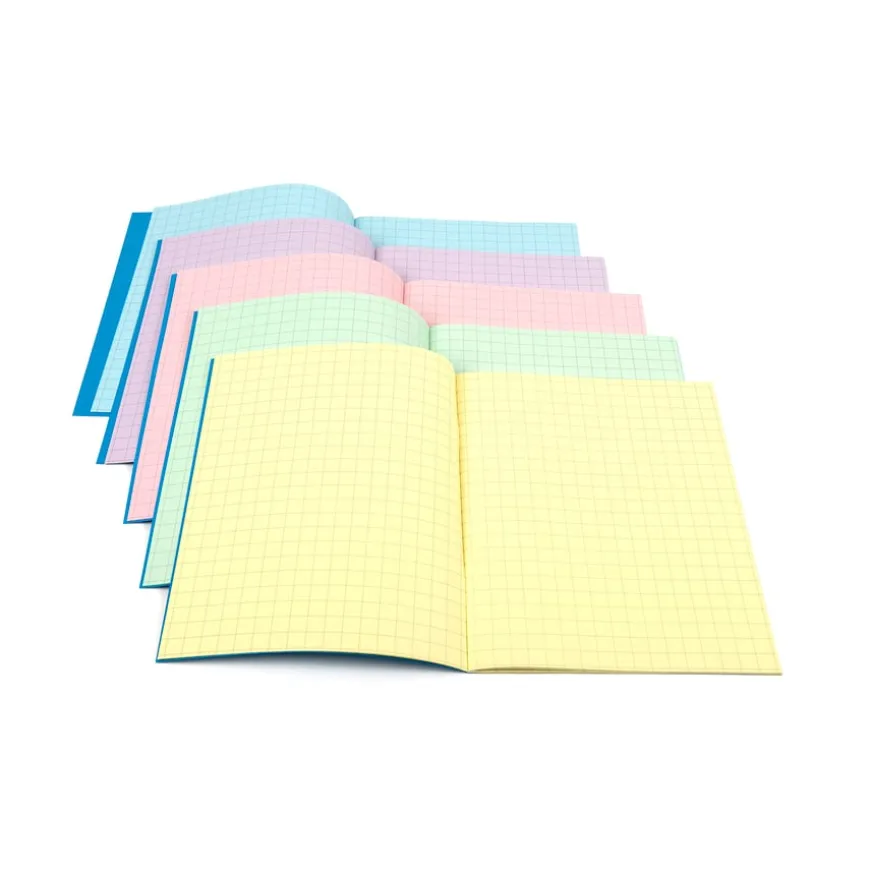 Assorted A5 Tinted Exercise Books 10mm Squares 48pgs 10pk