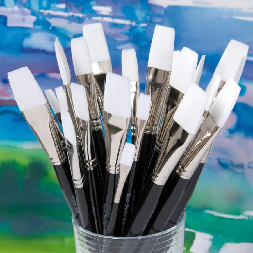 Black Handled Flat White Nylon Paint Brushes 30pk