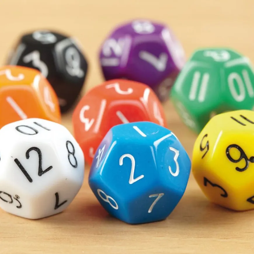 Coloured Plastic 12 Sided Dice 50pcs