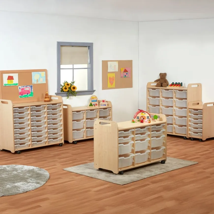 3 Column Tray Storage Unit with 9 Deep Translucent Trays