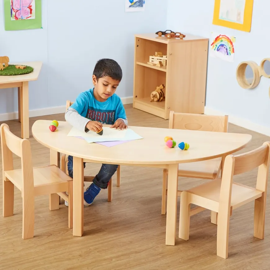 Half Circular Solid Beech Table L120cm