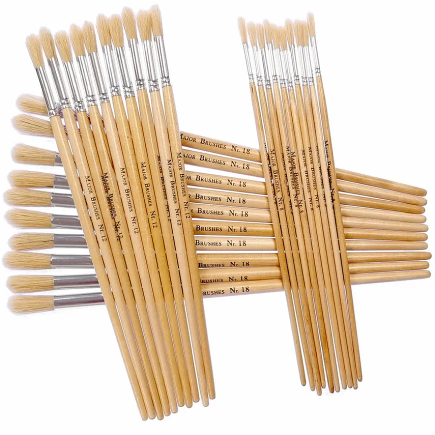Hog Hair Round Head Paint Brushes Assorted 30pk