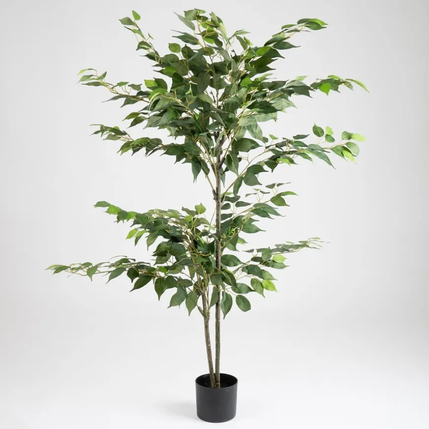 Large Green Artificial Ficus Tree in Black Pot 140cm