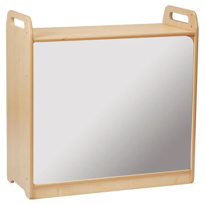Lockable Storage Cupboard with Display & Mirror Back
