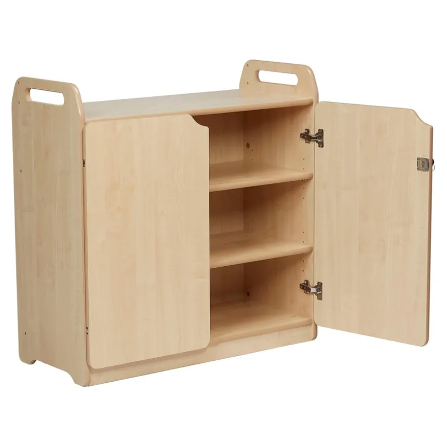 Lockable Storage Cupboard with Display & Mirror Back