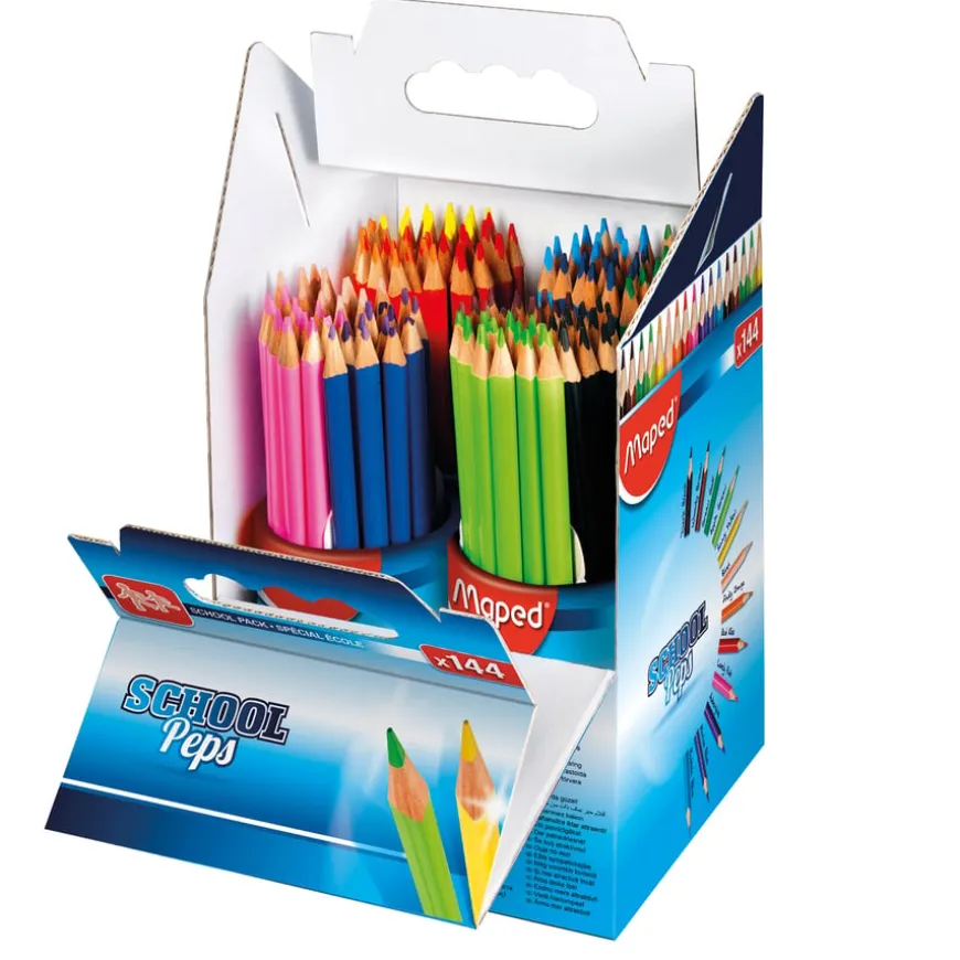 Maped School Peps Assorted Triangular Colouring Pencils 144pk