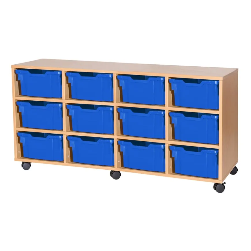 Mobile Quad Tray Storage Unit 12 Deep