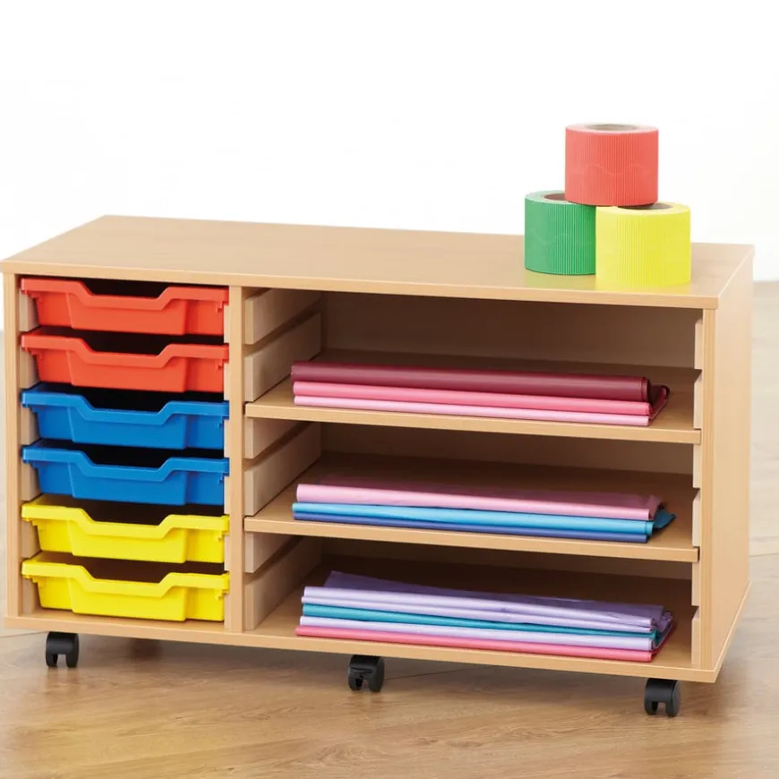 Mobile Shelving and Six Shallow Tray Unit