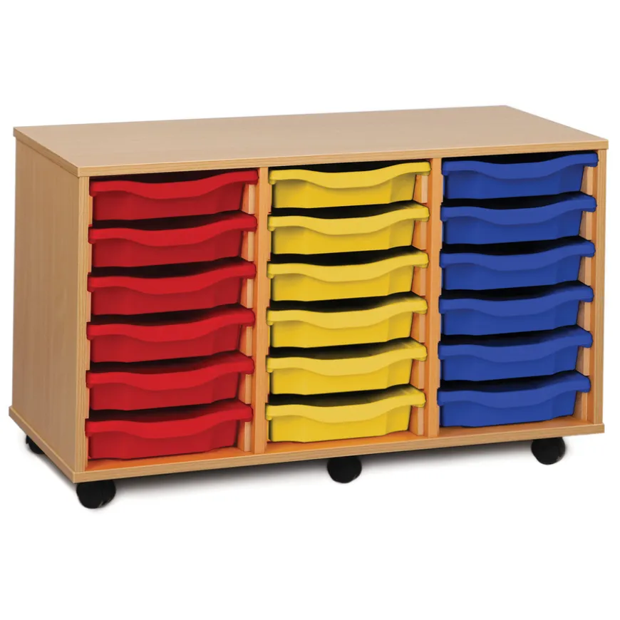 Mobile Tray Storage Unit With 18 Shallow Trays
