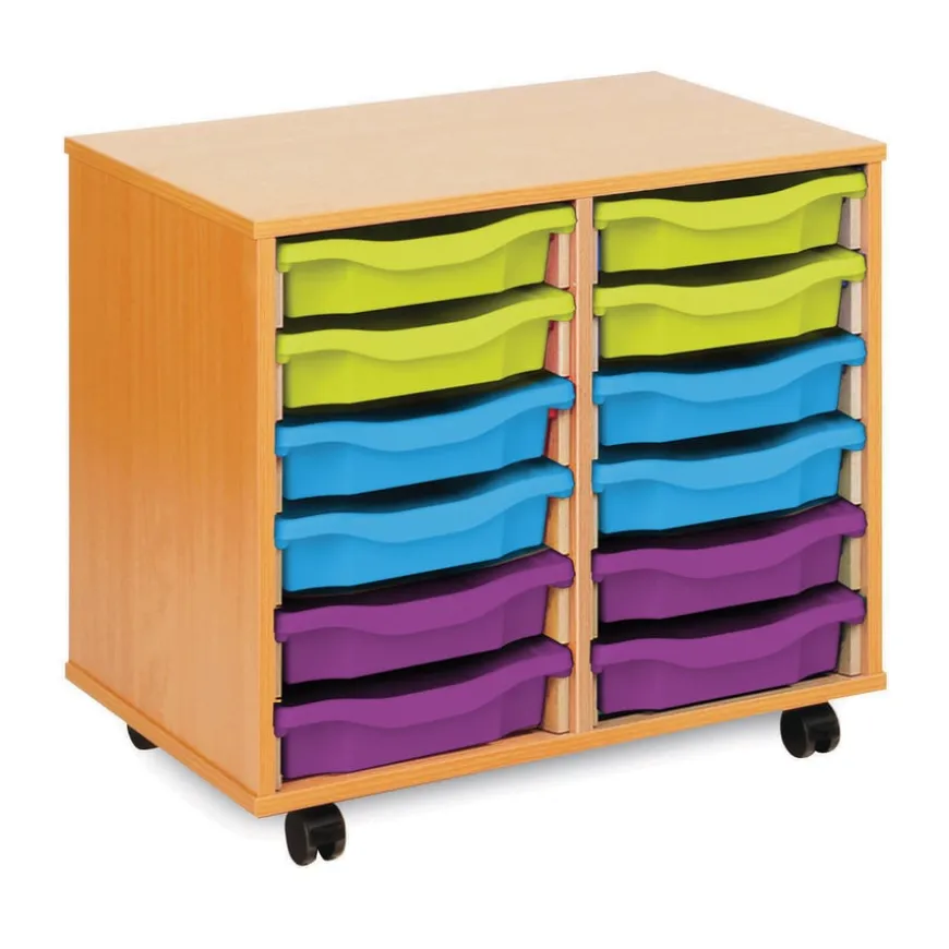 Mobile Tray Storage Unit With 12 Shallow Trays