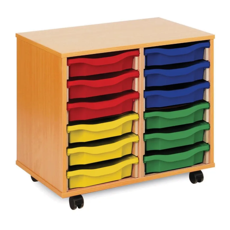 Mobile Tray Storage Unit With 12 Shallow Trays