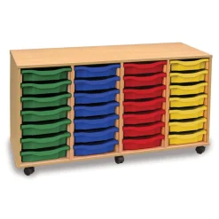 Mobile Tray Storage Unit With 28 Shallow Trays