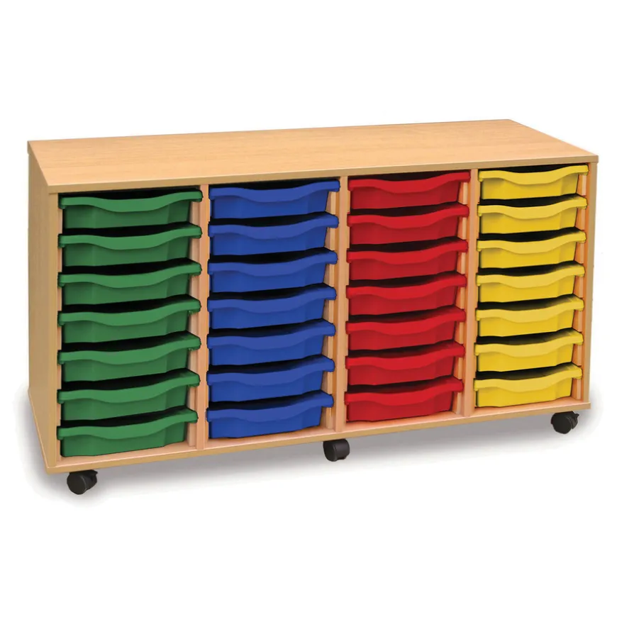 Mobile Tray Storage Unit With 28 Shallow Trays