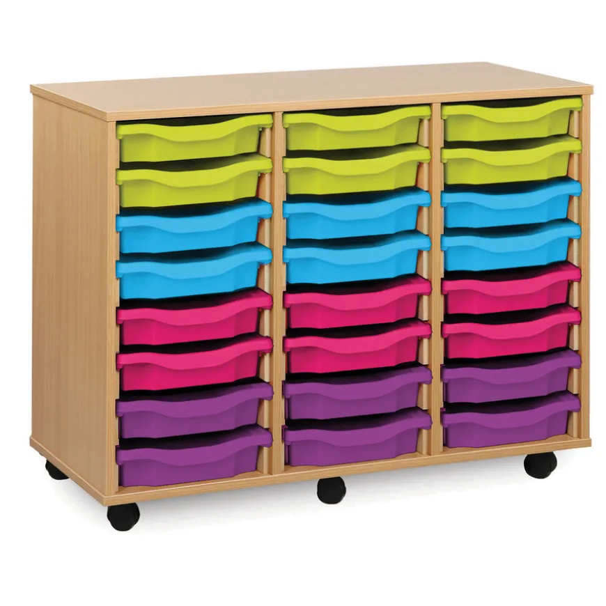 Mobile Tray Storage Unit With 24 Shallow Trays