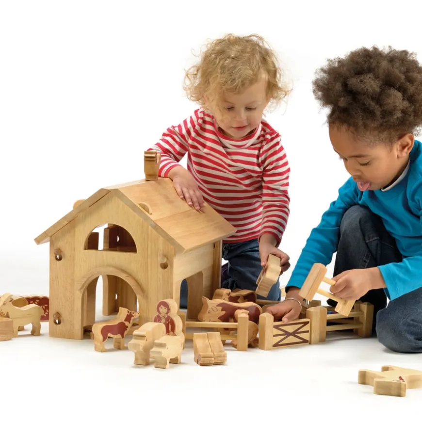 Natural Wooden Barn and Farm Set