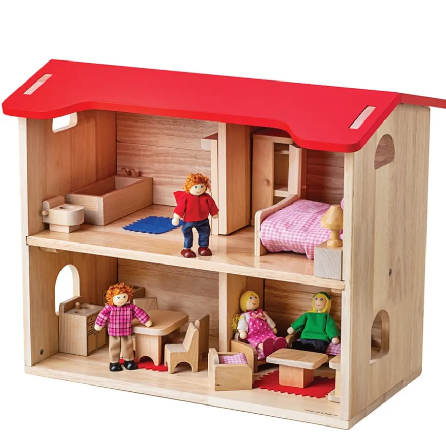 Natural Wooden Doll's House and Furniture