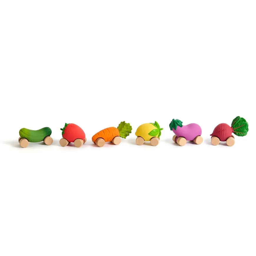 Oli & Carol Rubber Fruit & Vegetable Vehicles 6pk
