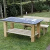 Outdoor Rectangular Chalkboard Table and Benches