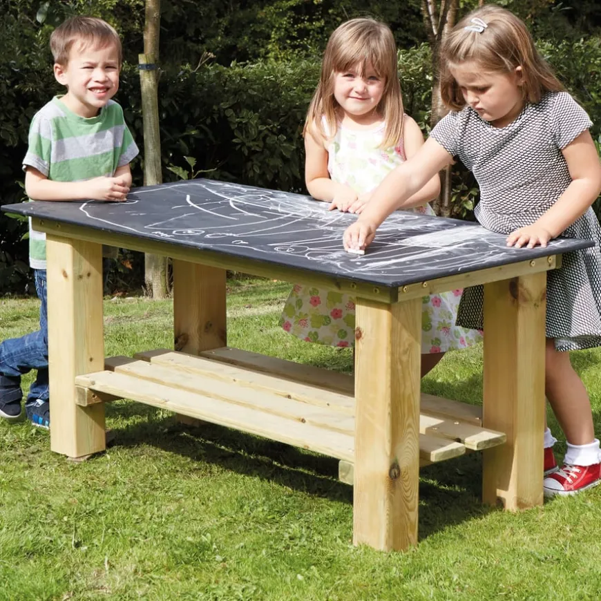 Outdoor Rectangular Chalkboard Table and Benches