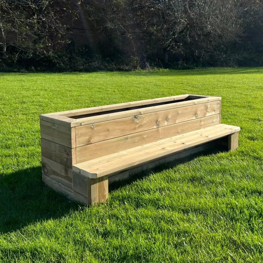 Outdoor Wooden Bench Seating Planter