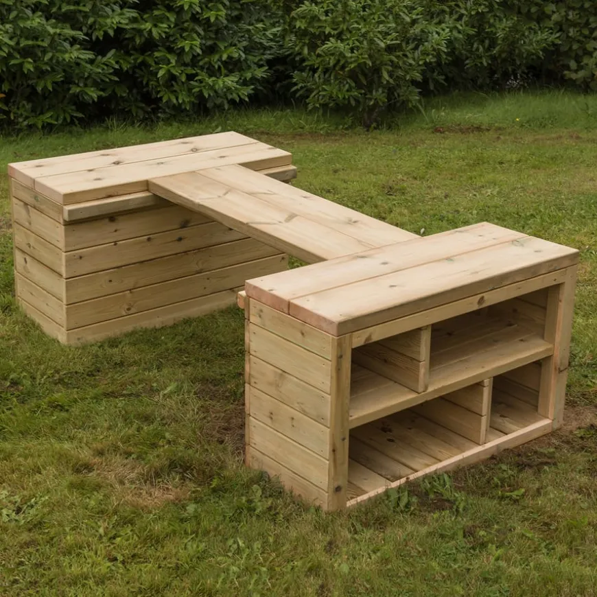 Outdoor Wooden Movable Multi Tables Unit