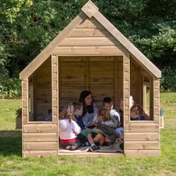 Outdoor Wooden Playhouse Shelter with Table & Benches