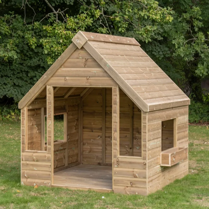 Outdoor Wooden Playhouse Shelter with Table & Benches