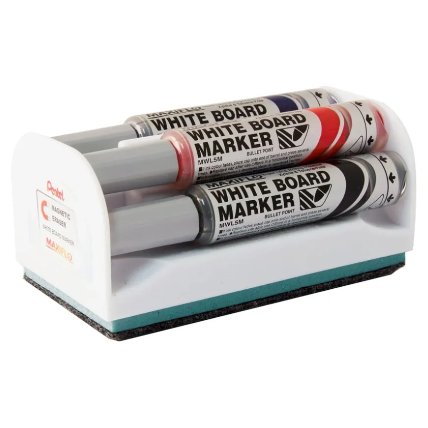 Pentel Maxiflo Whiteboard Marker & Magnetic Eraser Set Med