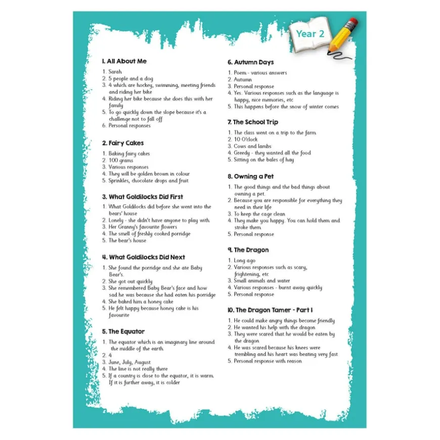 Reading Comprehension Topic Cards Year 2