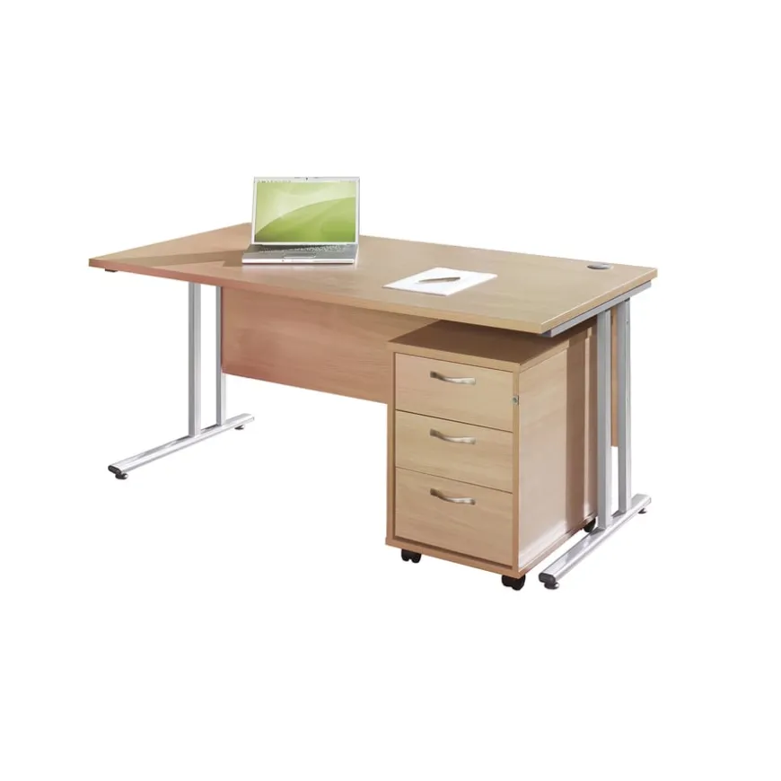 Rectangular Desk and 3 High Pedestal Beech