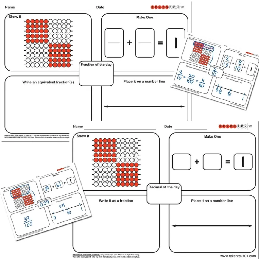 Rekenrek Practice Charts Fraction & Decimal Bundle 30pk