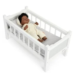 Role Play Doll Wooden White Cot Bed