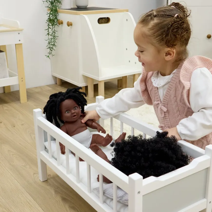 Role Play Doll Wooden White Cot Bed
