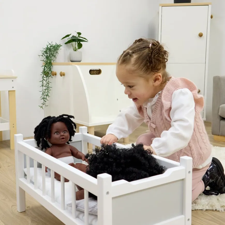 Role Play Doll Wooden White Cot Bed