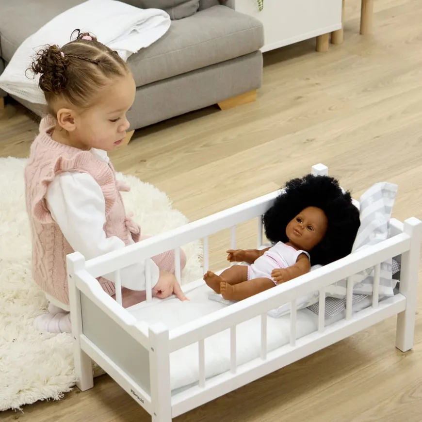 Role Play Doll Wooden White Cot Bed