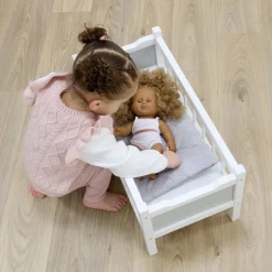 Role Play Doll Wooden White Cot Bed