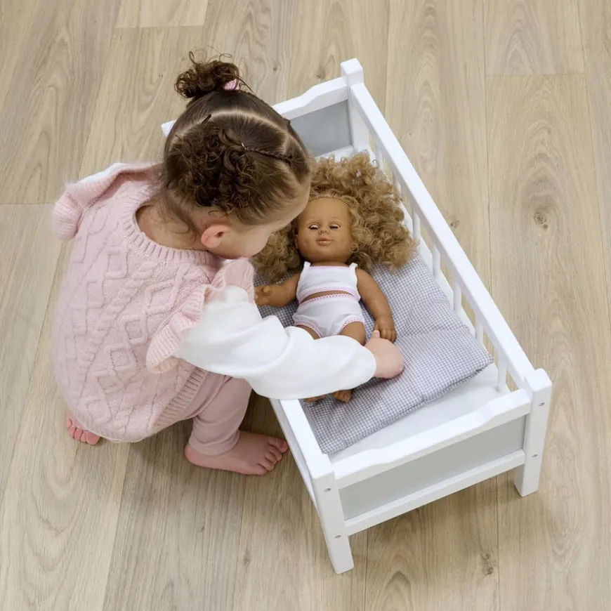 Role Play Doll Wooden White Cot Bed