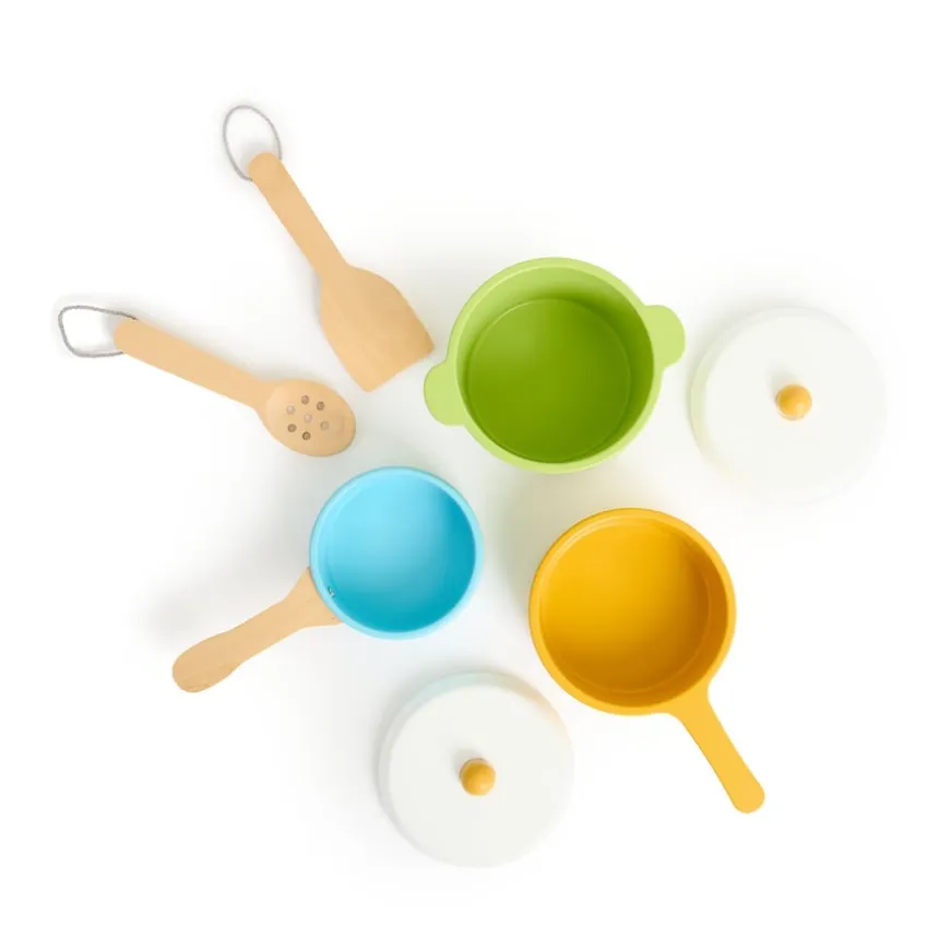 Role Play Pastel Wooden Cooking Pans Set