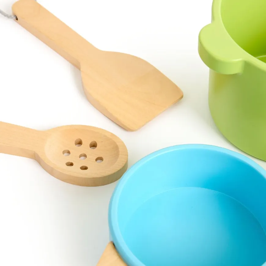 Role Play Pastel Wooden Cooking Pans Set