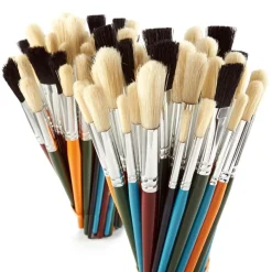 Round And Flat Hog Hair Paint Brushes 100pk