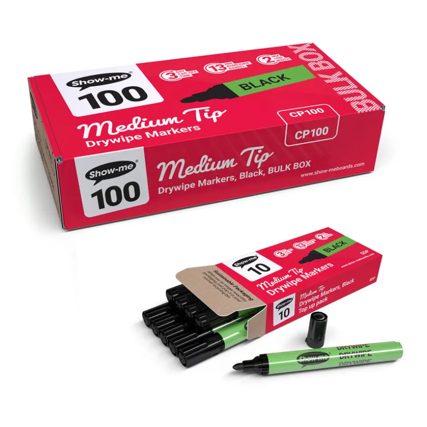 Show-me® Drywipe Pens, Medium Tip, Black