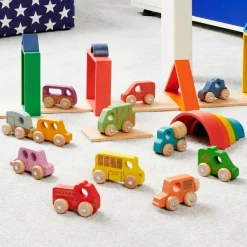 Small World Rainbow Wooden Community Vehicles Set 12pk