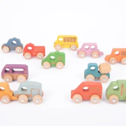 Small World Rainbow Wooden Community Vehicles Set 12pk