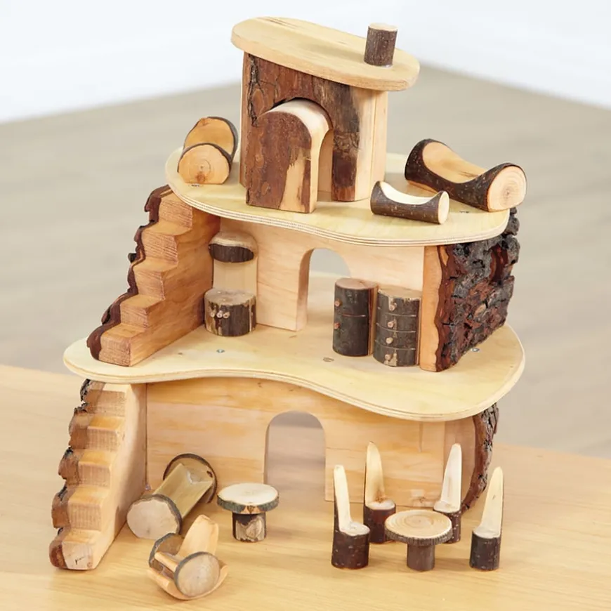 Small World Rustic Wooden Fairy Tree House Set