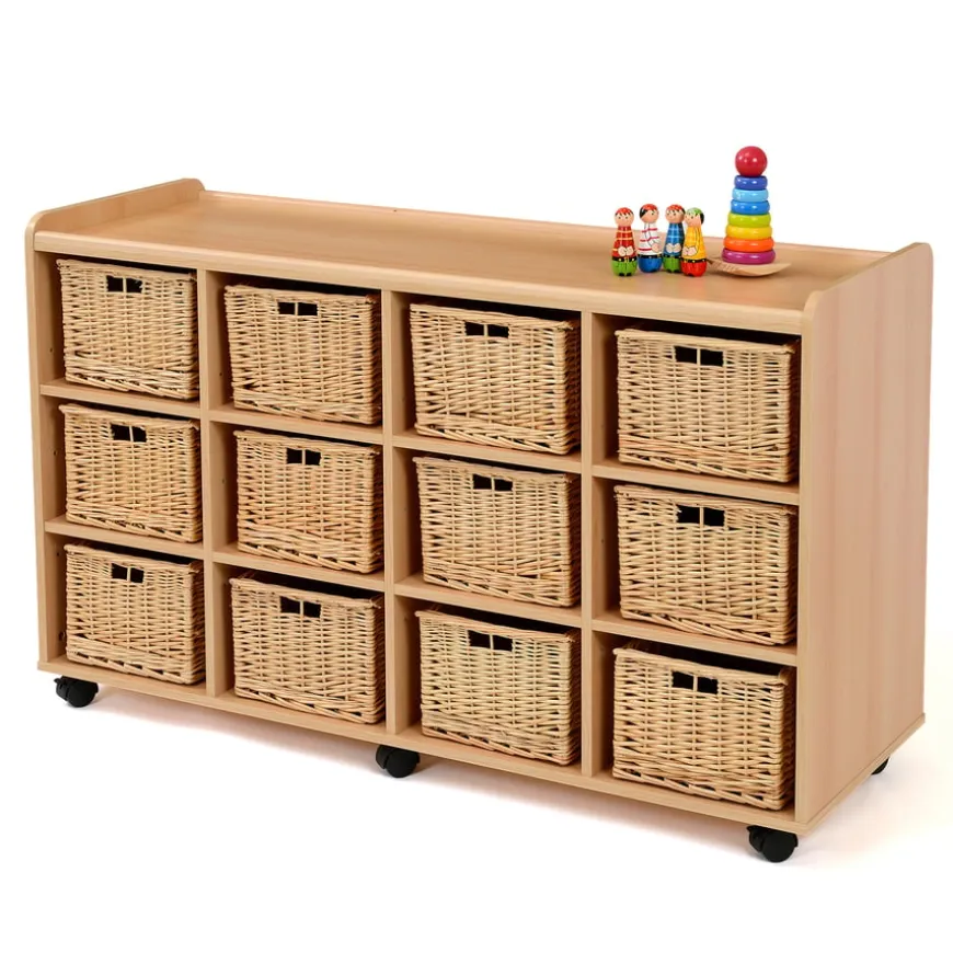 Storage Unit with 12 Deep Wicker Baskets