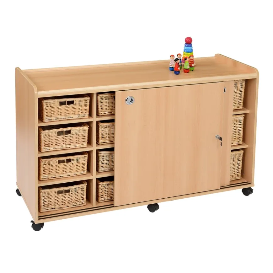Storage Unit W/ 8 Shallow 6 Deep Wicker Baskets