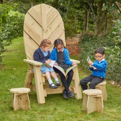 Storytellers' Wooden Chair and 6 Stools
