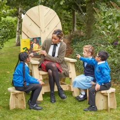 Storytellers' Wooden Chair and 6 Stools