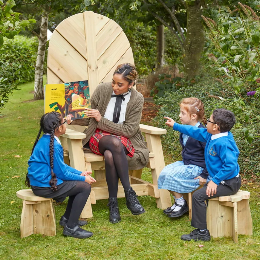 Storytellers' Wooden Chair and 6 Stools