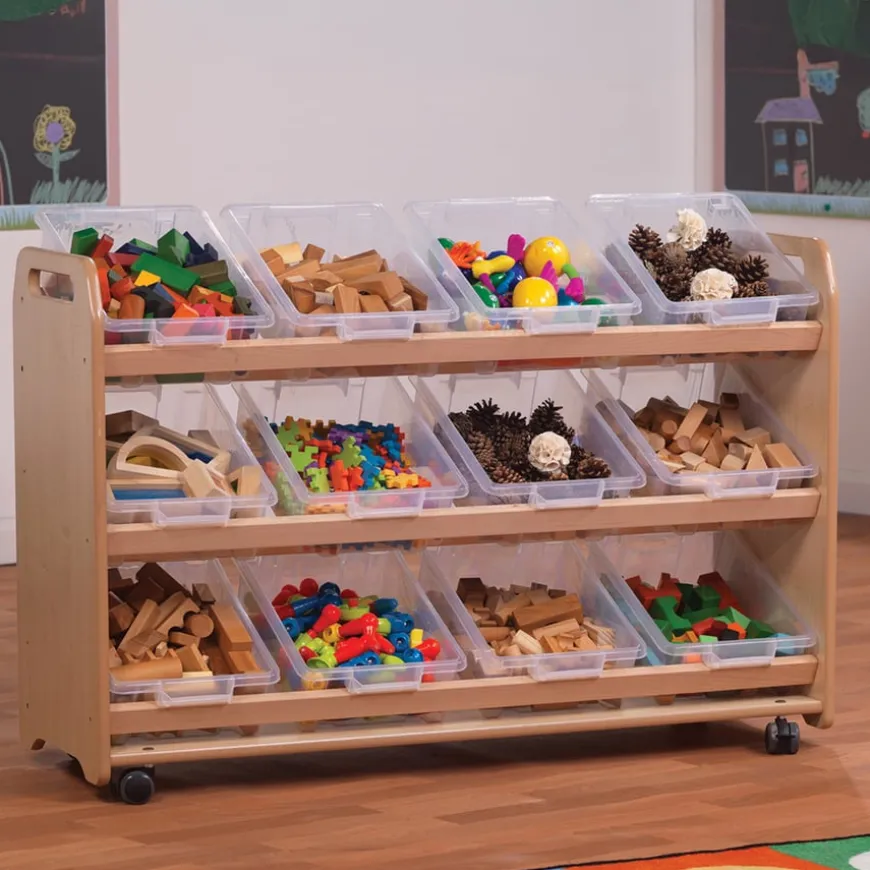 Tilted Storage Trolley On Wheels 12 Tubs/Baskets